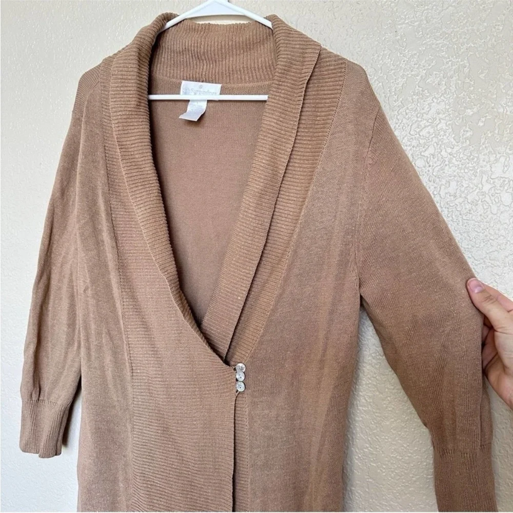 Soft Surroundings Linen Wrap Cardigan Duster Tan Brown Lagenlook Large